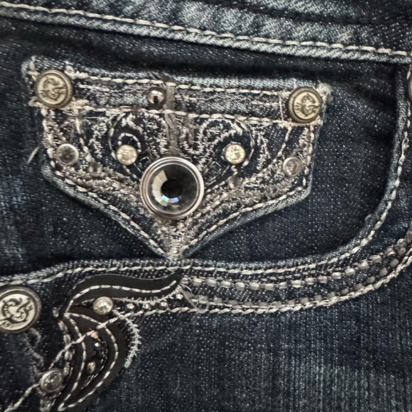 Grace Blue Boot Cut Jeans with Rhinestone Embellishments - Picture 3 of 4